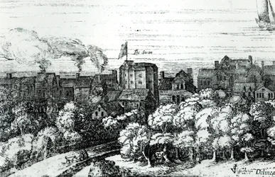 Das Schwanentheater am Bankside, wie es 1614 erschien